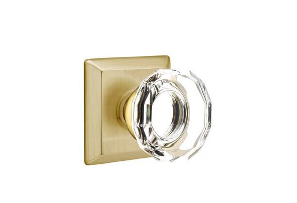 Ensemble de mortaise intérieure Emtek Passage avec rosette Quincy et bouton de verre Lowell (droit), Dos plat