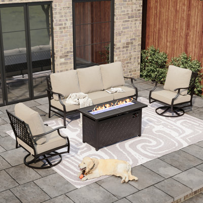 Ensemble de conversation de patio pour 5 personnes Asfand avec chaises longues pivotantes et table de foyer
