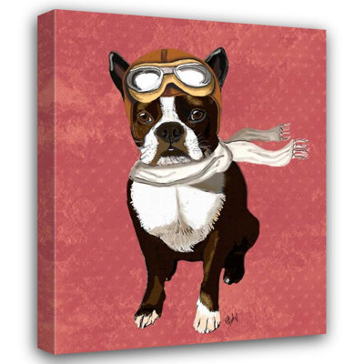 Art graphique sur toile tendue avec toile «George Terrier» de George Oliver: Boston Terrier Flying Ace