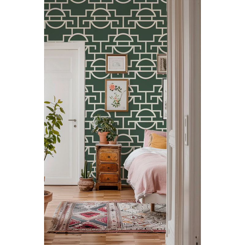 Shanghai Just Too Graphic 10' L x 24" W Wallpaper Roll, Evergreen, Premium Paper