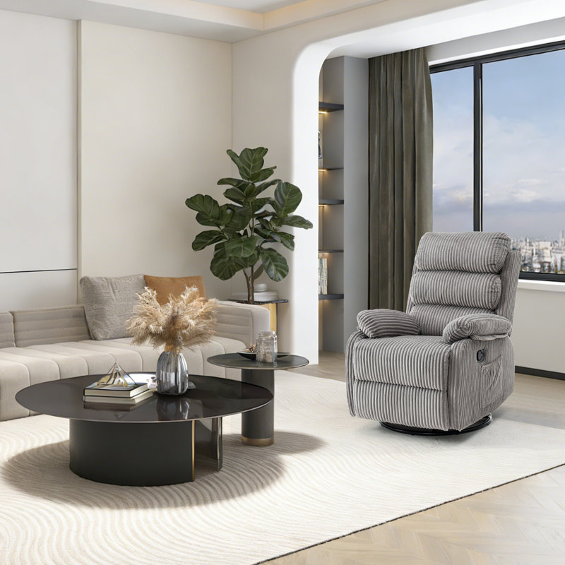 Fauteuil inclinable et oscillant pivotant en velours côtelé de 38 po de largeur, fauteuil manuel avec repose-pieds, plusieurs options de couleurs