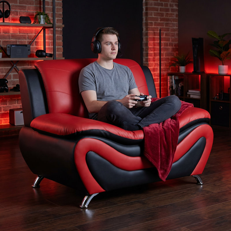 Fauteuil d'appoint 42 po en similicuir respirant, Rouge / Noir