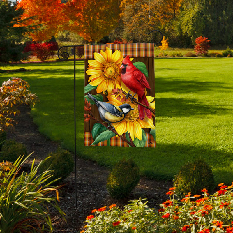 Drapeau d'automne oiseaux et tournesols