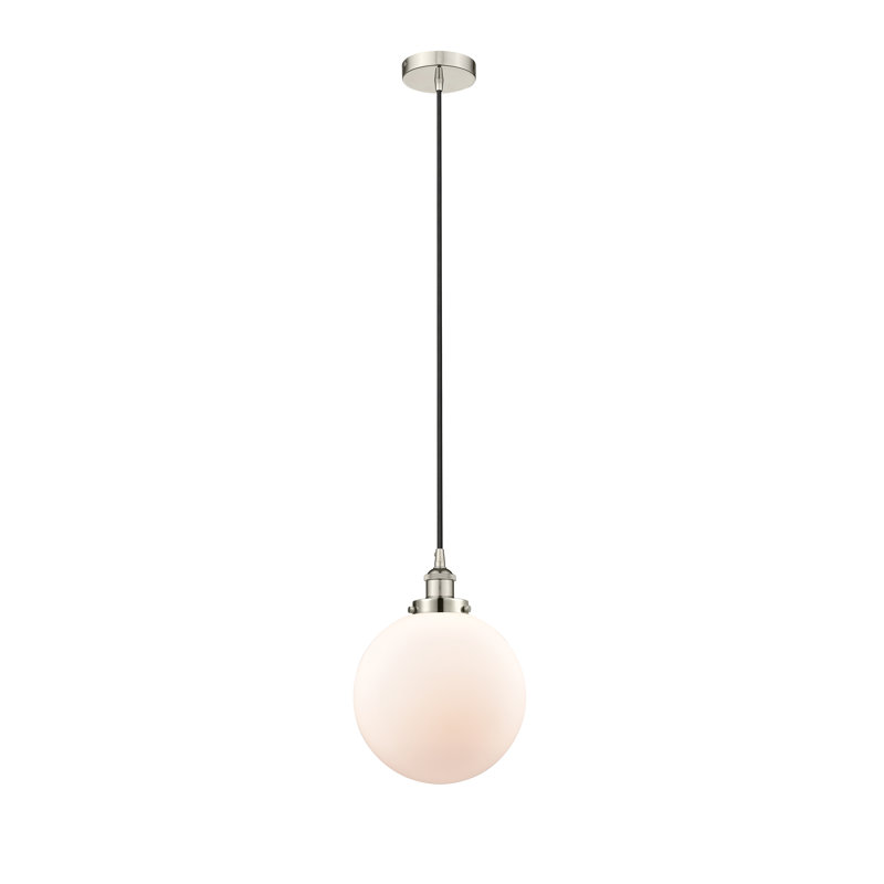 Luminaire suspendu simple à 1 lumière Frederick, Blanc, Nickel poli, H 13,5 po x l 10 po x P 10 po