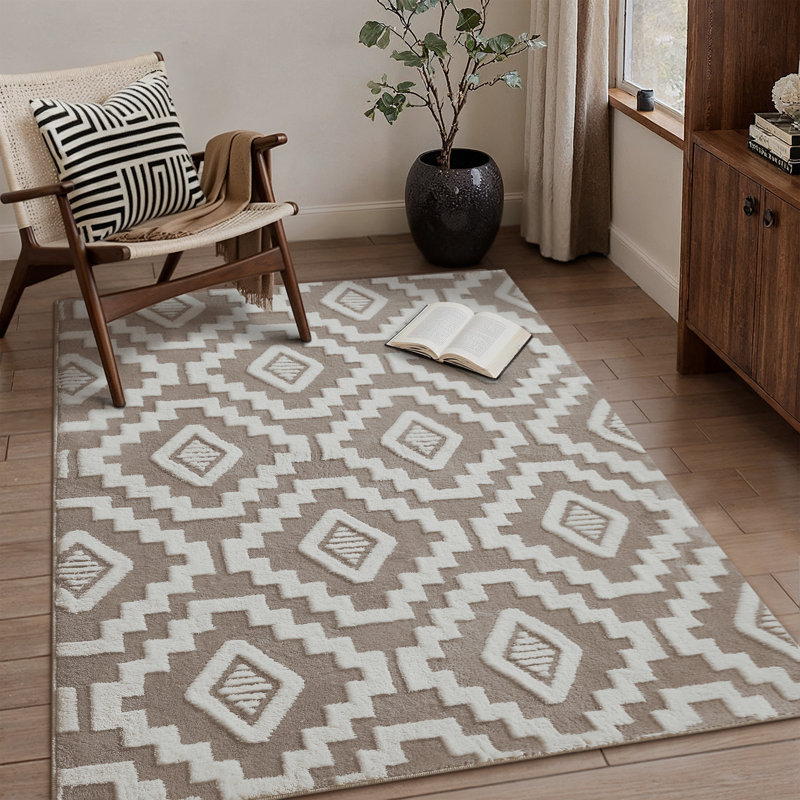 Charles Washable Shag Rug Tufted Area Rug With Non-Slip Backing, Rectangle 4' x 6', Brown