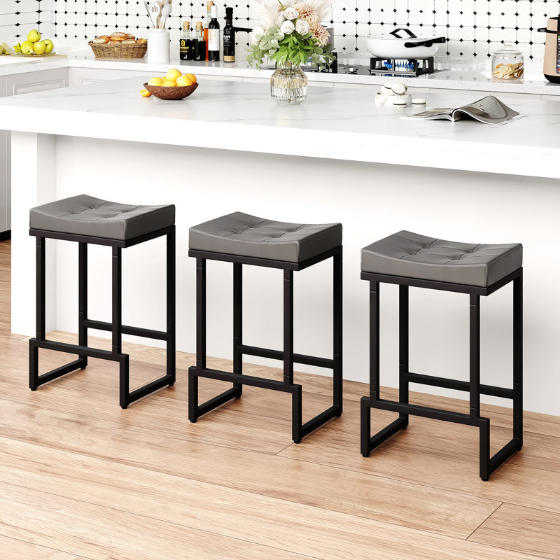 Tabouret de comptoir rembourré avec structure et repose-pieds en métal, tabouret de bar à hauteur de siège sans dossier, Gris