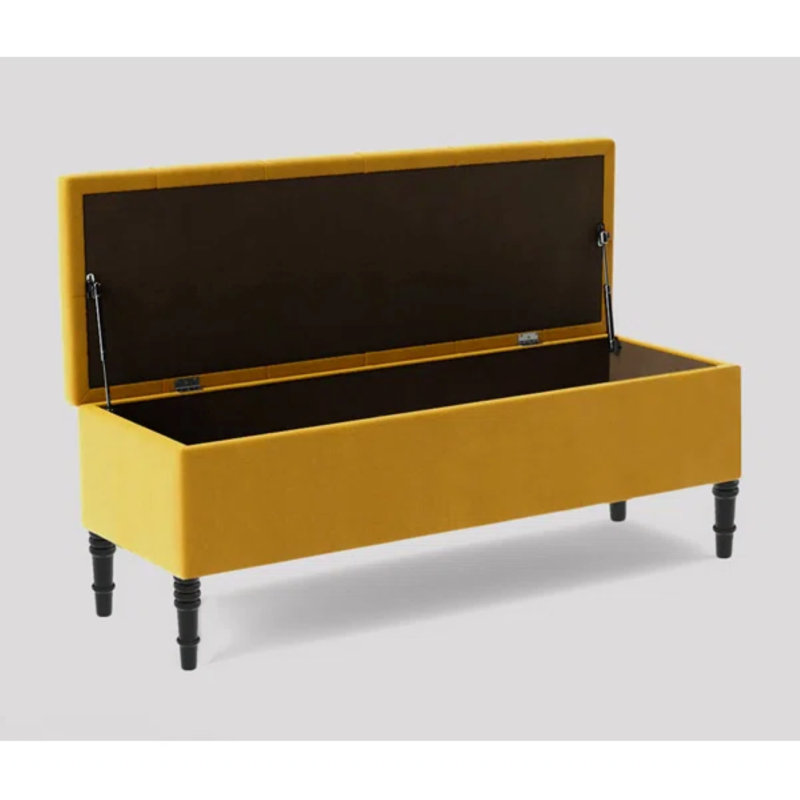 Swiss Chesterfield Ottoman Storage Bench - Upholstered Plush Velvet Shoes Bench with Black Turned Wooden Legs