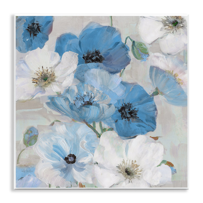 Art mural mixte de fleurs bleues et blanches par Sally Swatland