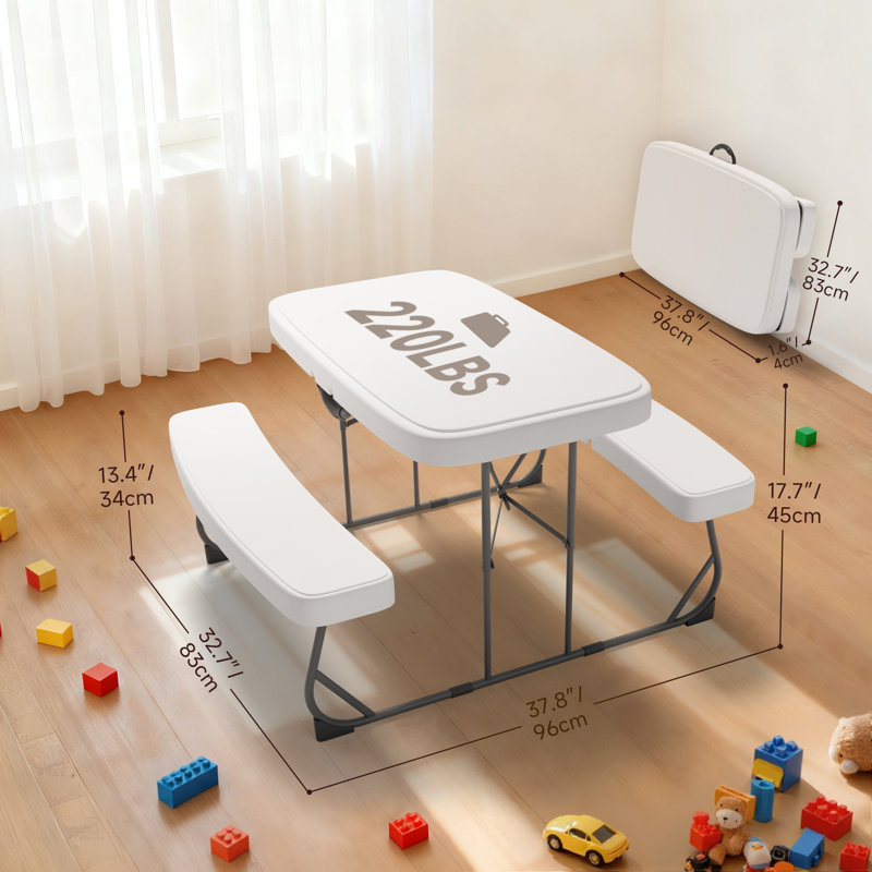  Kids Picnic Table with Benches, HDPE Plastic Top with Steel Frame, Stable & Easy to Clean, Outdoor & Indoor Use