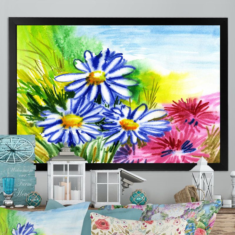 «Retro Abstract Flower», reproduction sur toile flottante, Cadre noir, H 8 po x l 12 po x P 1 po