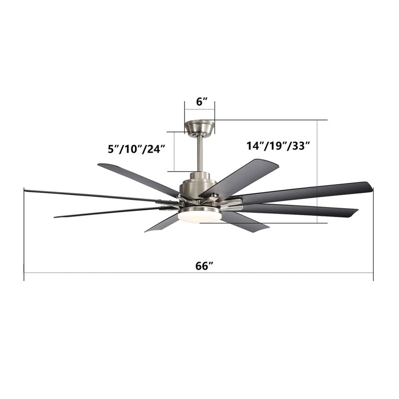 Ventilateur de plafond 66 pouces à profil bas en ABS avec lumières à intensité variable et moteur à courant continu réversible silencieux à 6 vitesses pour l'intérieur