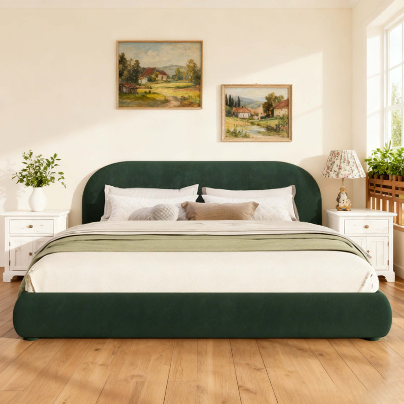 Dark Green Velvet Soft Bed: Light Luxury Texture, Adding A High-End Atmosphere To Bedroom,King, Dark Green, King