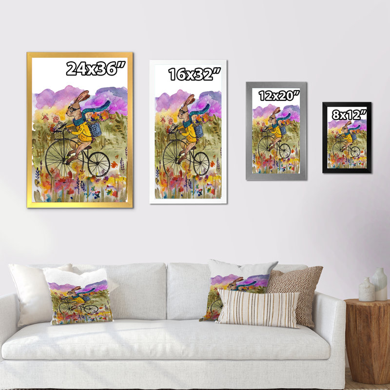 Mignon tour de vélo de lapin - peinture, Cadre photo noir, H 20 po x l 12 po x P 1 po