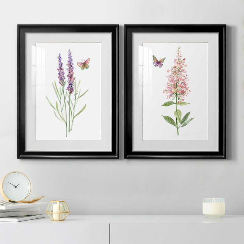 «Wildflower Botanical I», ensemble de 2 reproductions d'art, H 37,5 po x l 55 po x P 1,5 po, Papier encadré noir, Blanc