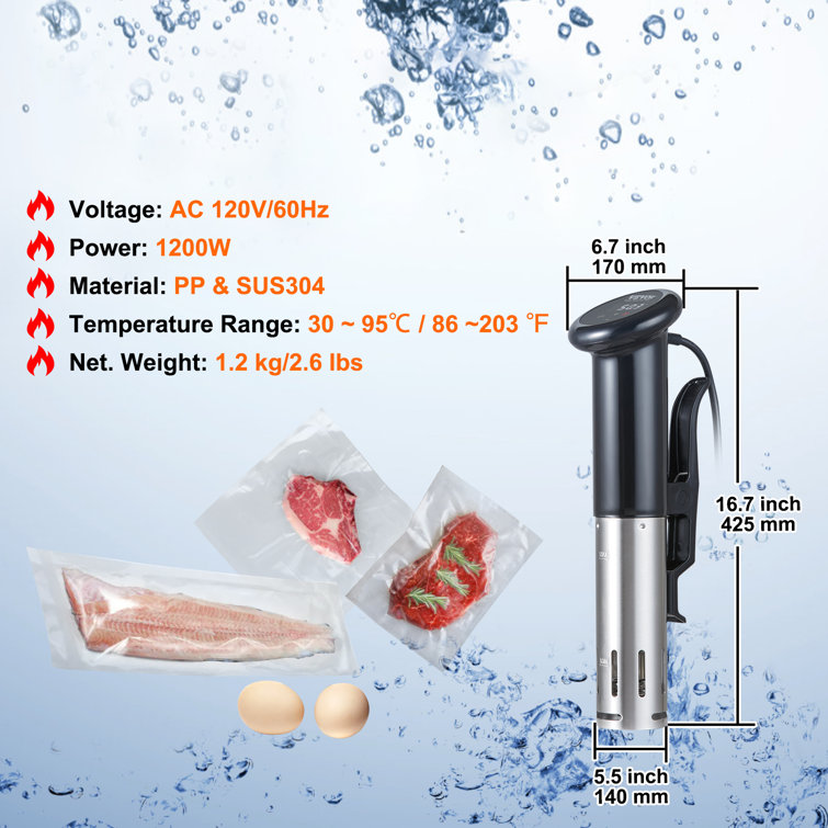 VEVOR Sous Vide Machine 1200W Sous Vide Cooker 86-203 °F Immersion Circulator Temperature and Time Digital Display Control Ipx7 Waterproof Fast