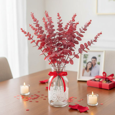 30 Pcs Artificial Eucalyptus Leaves Stems Realistic Faux Greenery UV-Resistant  Eucalyptus Branches For Vase, Wedding & Home Decor