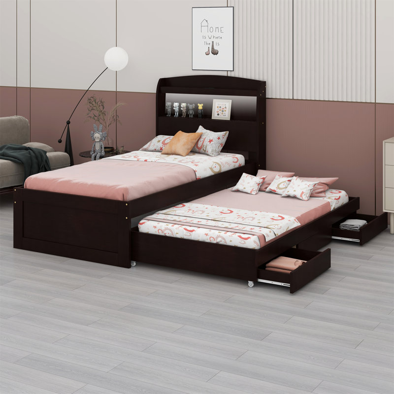 Lit avec rangement Myquisha, Brun foncé