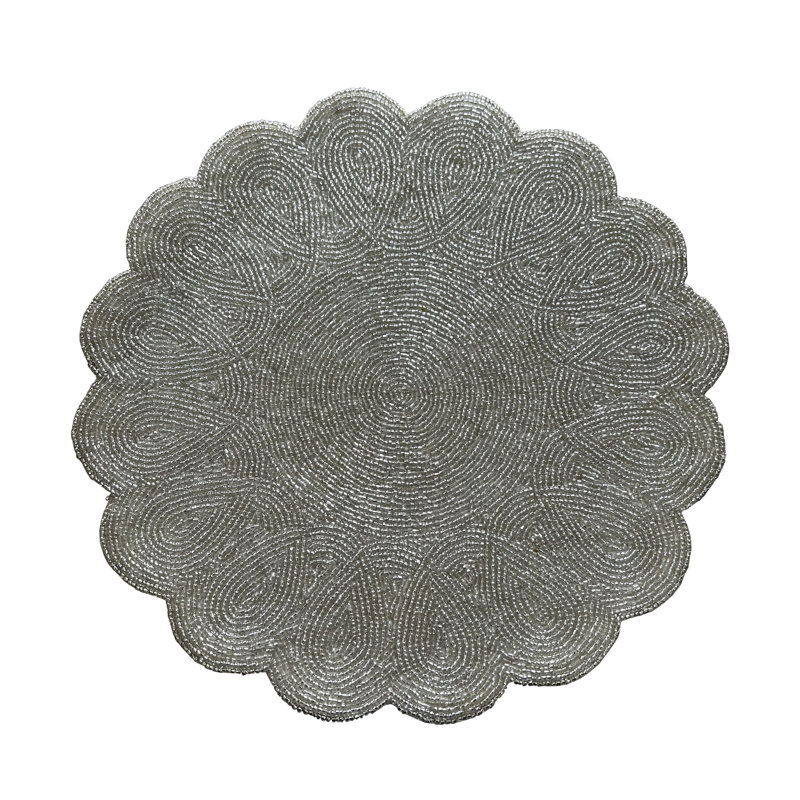 Liza 14" Beaded Placemats Scallop, Silver