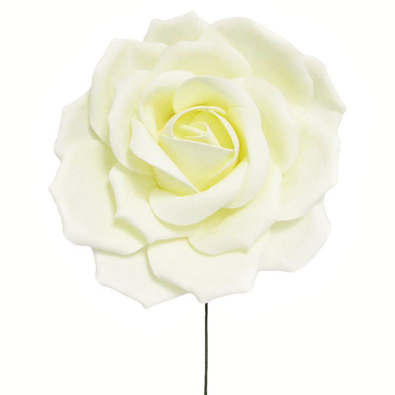 Grande tige rose en mousse, H 16 po x l 16 po x p 7 po, Blanc crème