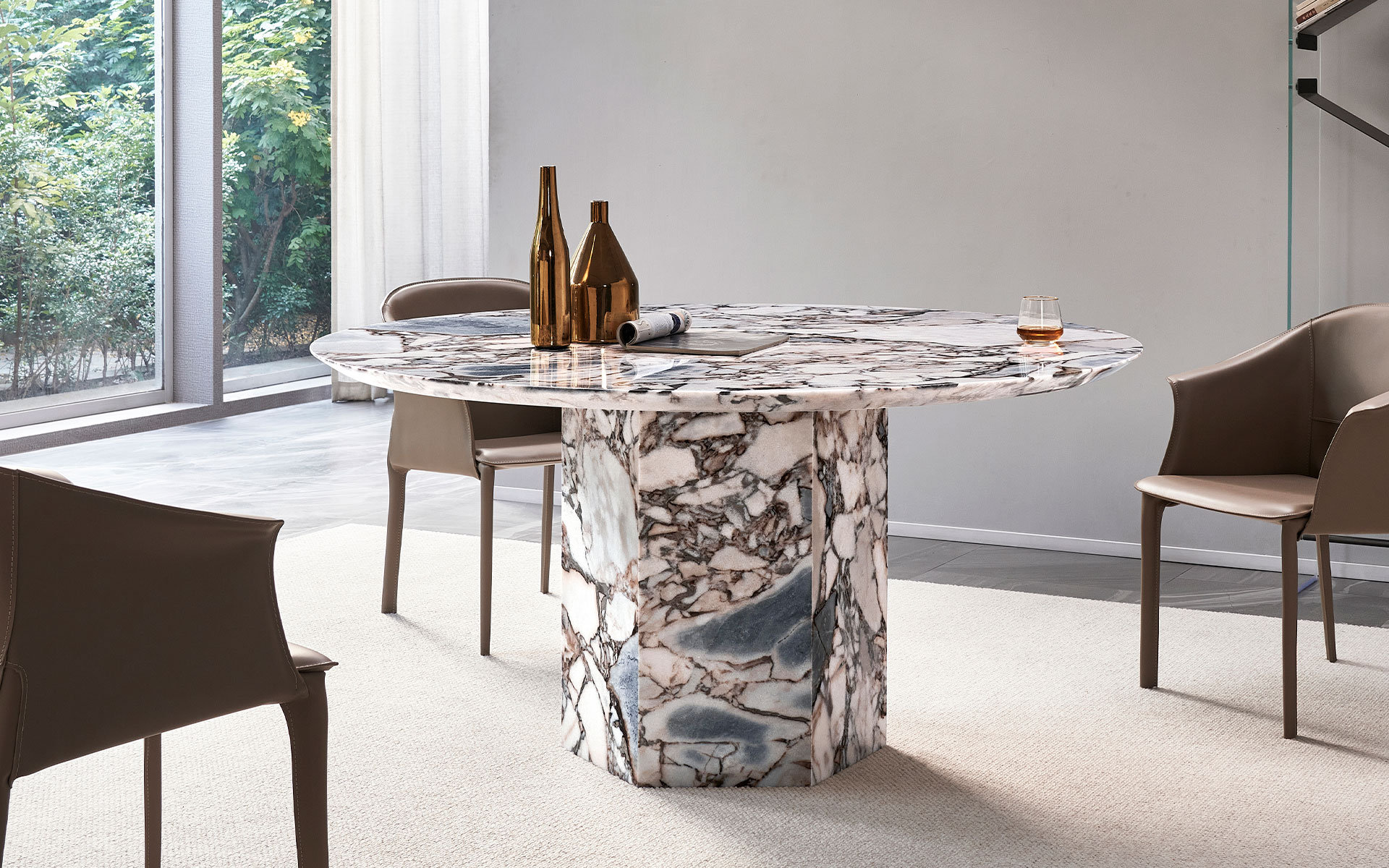 Orren Ellis Elin Round Marble Dining Table With Hexagon Base - Wayfair ...