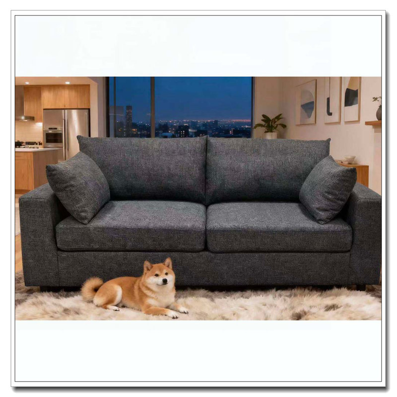 78" Upholstered Sofa with Deep Cushions, Dark Gray