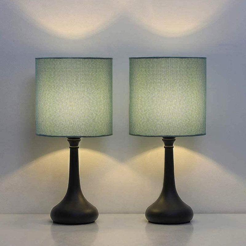 Lampe de chevet en métal avec abat-jour en métal, Noir, H 15,5 po x l 7,3 po x P 7,3 po, Light Blue