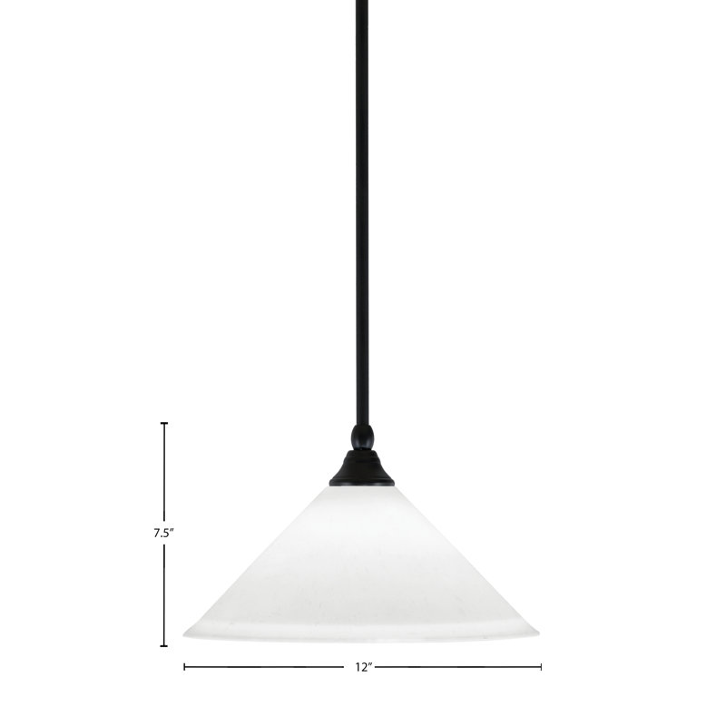 Mini-luminaire suspendu suspendu au fini noir mat avec verre cristal givré de 12 po