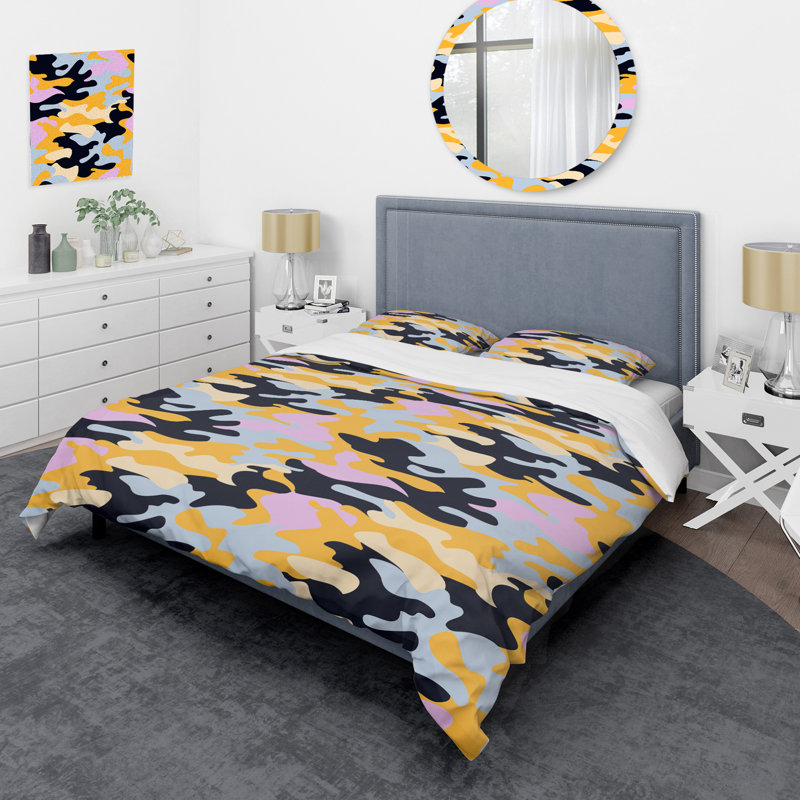 Ensemble de housse de couette en microfibre jaune / noir 2 pièces