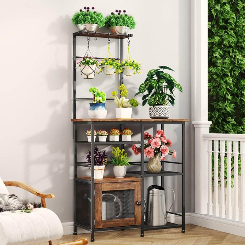 Armoire-bar Bakers Rack avec crochets et tablettes de rangement