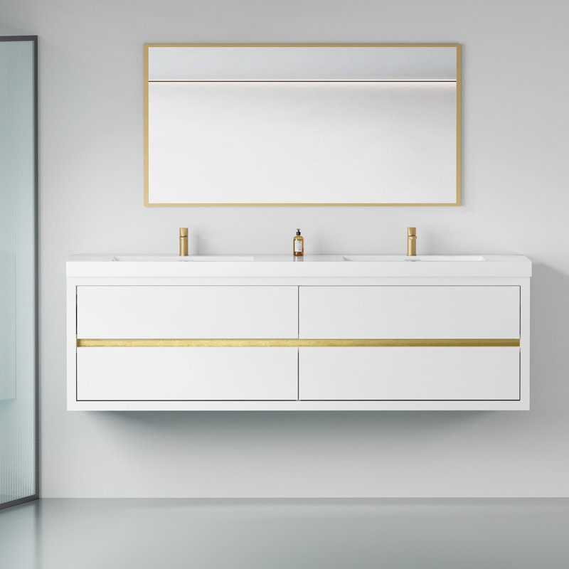 Meuble-lavabo mural avec lavabo, armoire de rangement flottante avec tiroirs à fermeture en douceur