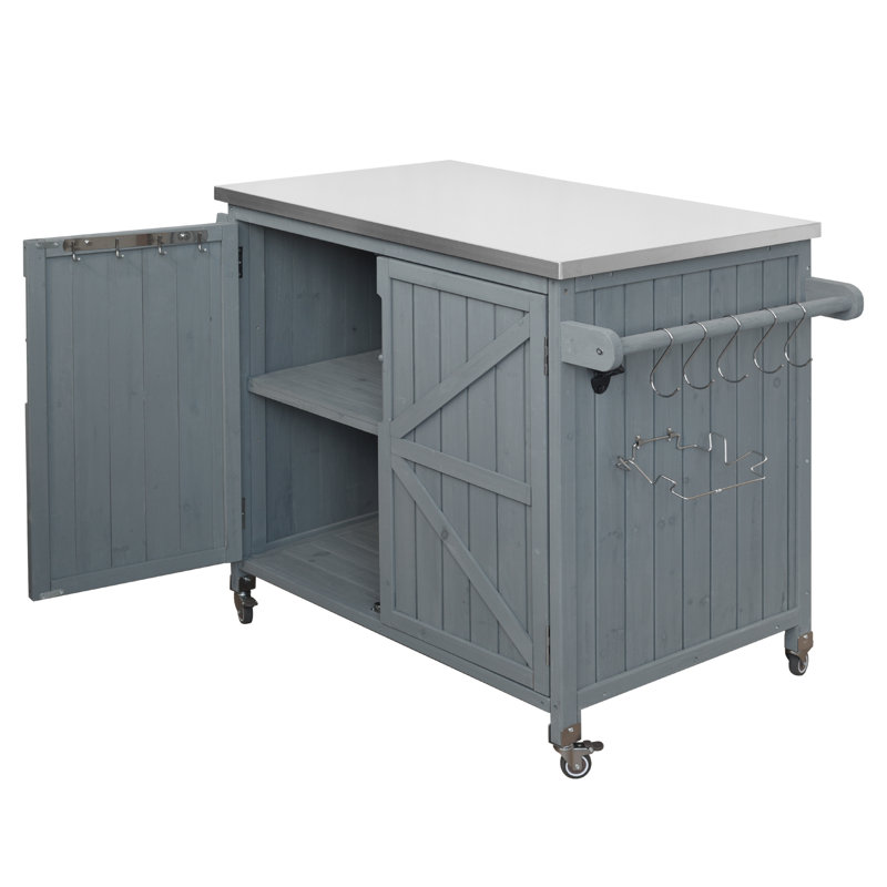 Chariot de barbecue extérieur avec tablette latérale, Gris