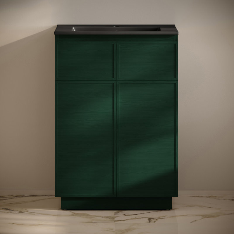 St. Tropez 24" Freestanding Bathroom Vanity In Green Oak With 3-Hole Centerset Sink Top, Black, Green, Single