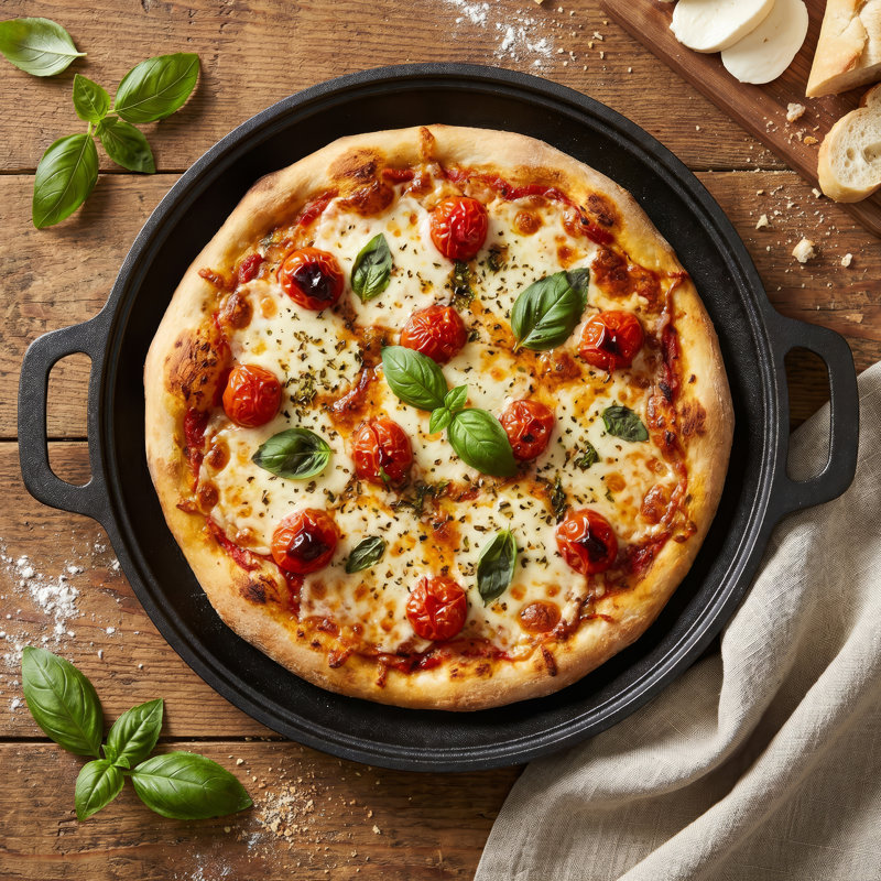 Poêle à pizza en fonte 12 po - Poêle à pizza ronde pour four, plaque de cuisson, barbecue ou feu de camp - Plaque chauffante antiadhésive à deux poignées - Batterie de cuisine en fonte durable et uniforme