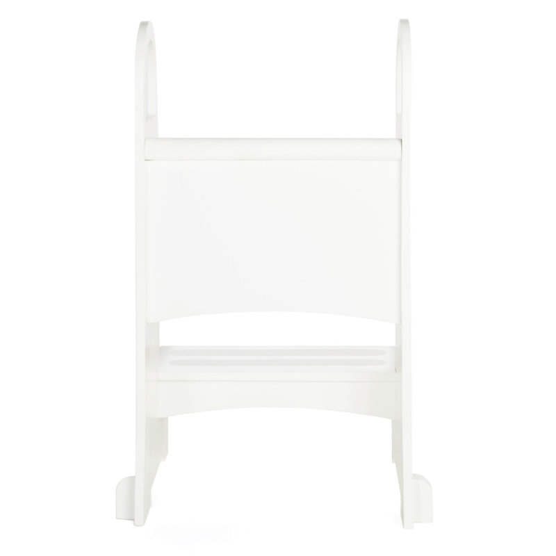 White Wooden Two-Step Stool with Handles and Non-Slip Treads