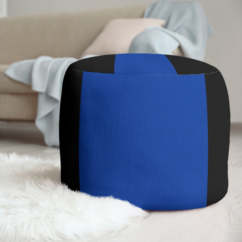Repose-pieds cubique rond à rayures 20,5", Noir / bleu / noir
