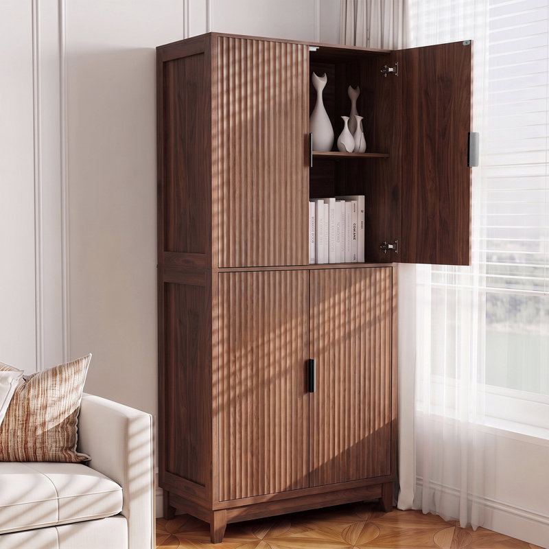 71" Tall Wooden Pantry Cabinet with Adjustable Shelves and 4 Doors – Freestanding Kitchen Storage Cabinet for Dining Room, Living Room, Bathroom