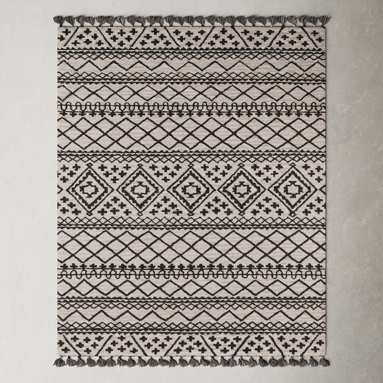 Bronte Black Gray Hand-Tufted Wool Rug, Rectangle 7'6" x 9'6"
