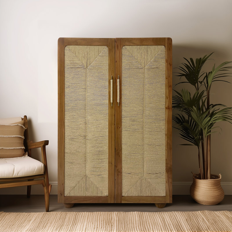 Armoire de rangement en bois Panneau de fibres à densité moyenne en bois d'acacia et placage de chêne