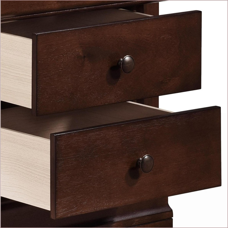 Table de chevet 2 tiroirs Louis Philippe avec tiroir caché pour bijoux, finition cerisier brun