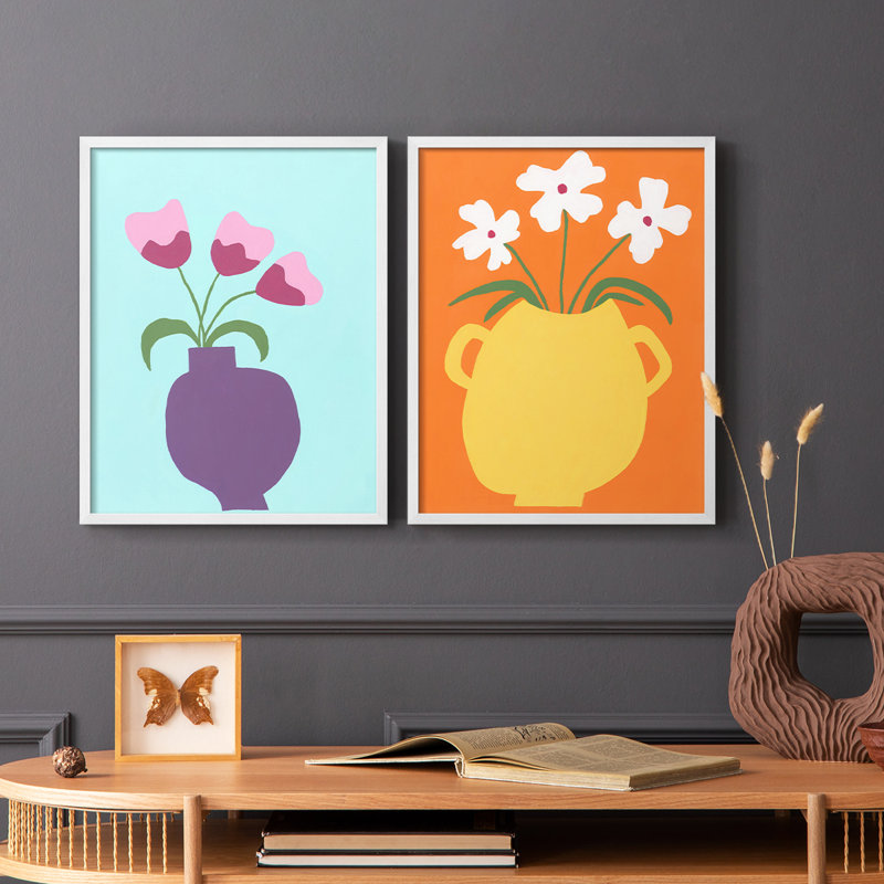 «Modern Blooms I», reproduction encadrée de qualité supérieure - prête à être accrochée - aucun clou requis - aucun clou requis