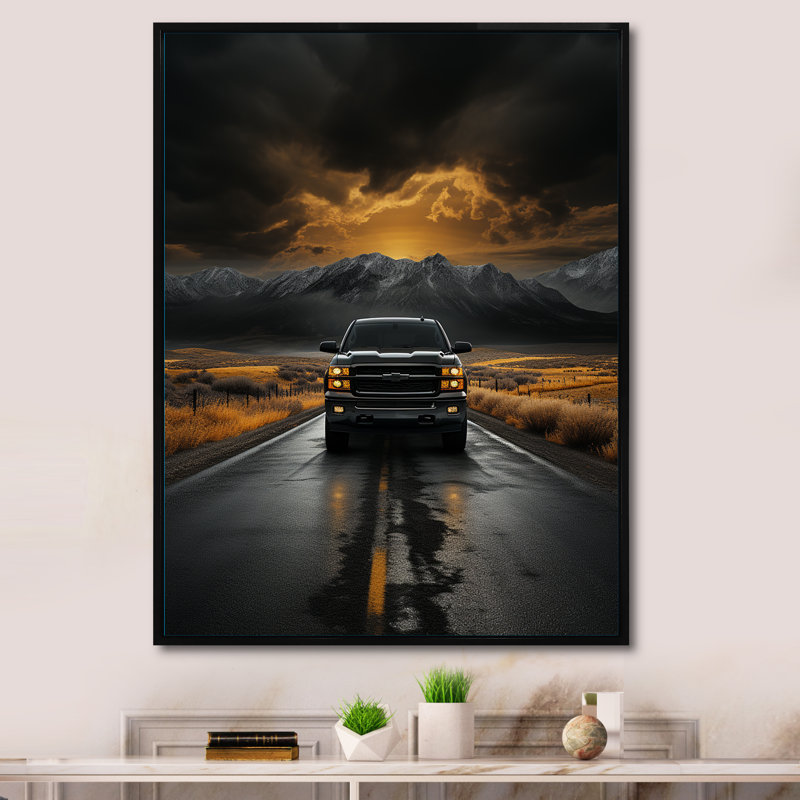 Hosking Pickup Truck the Road - Imprimé, H 32 po x l 24 po x P 1 po, Cadre flottant noir