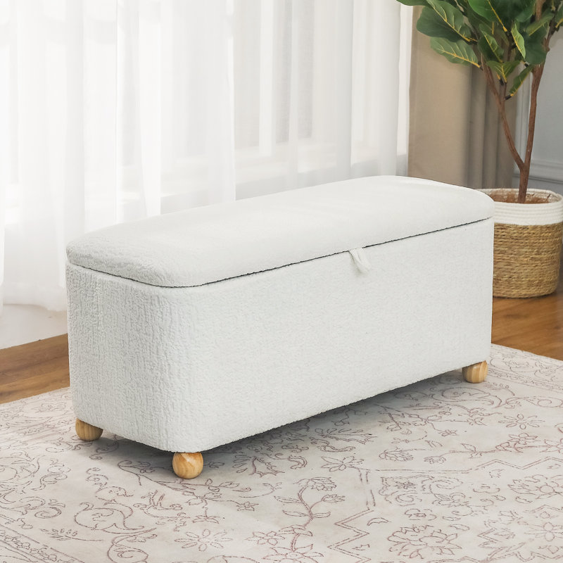 Rectangular Storage Bench, Cream Boucle