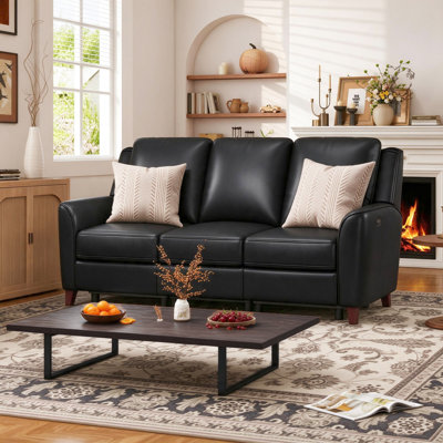 74.4" Wide Classic and Upholstered Soft Faux Leather 3-Seater Power Reclining Sofa