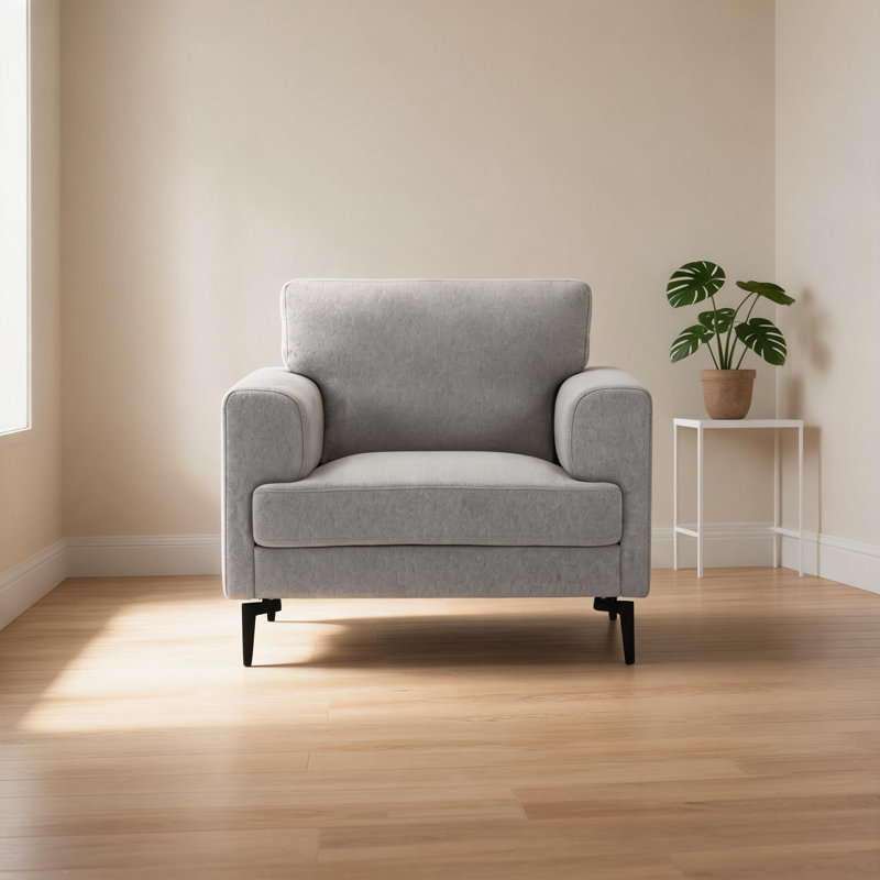 Siège de salon simple rembourré en lin neutre gris