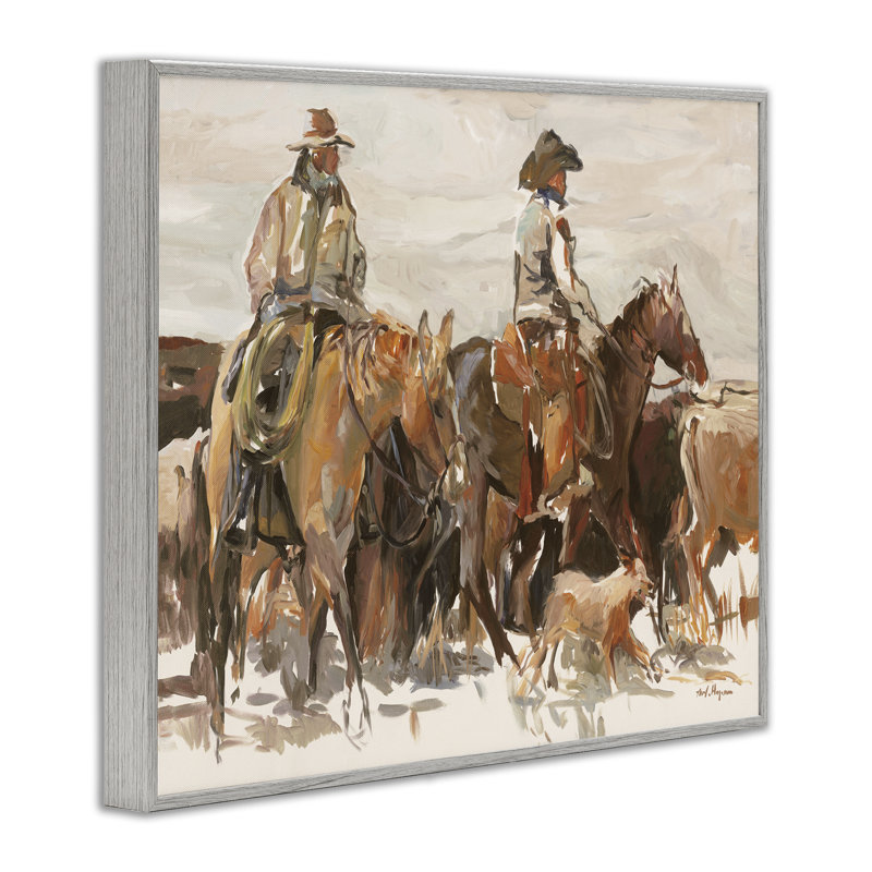 Cowboys and Horses Farm Western, peinture grise surdimensionnée rustique, art numérique sur toile par Marilyn Hageman