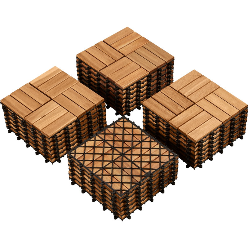 Natural Acacia Wood Interlocking Deck Tiles 12″x12″, Natural
