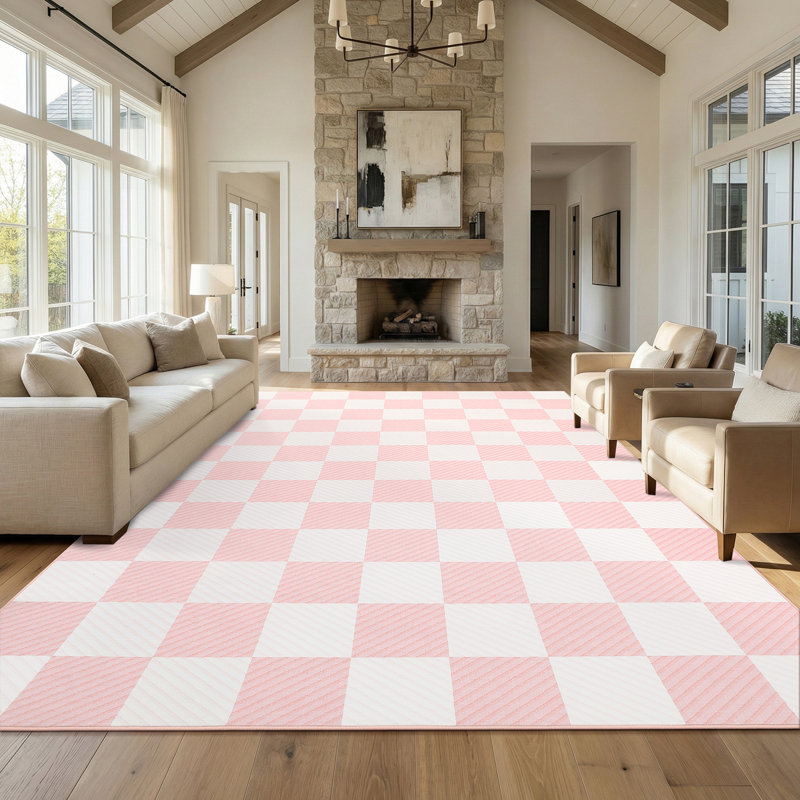 Checkered Rug for Living Room, Large Washable Carpet Non Slip Soft Low Pile Geometric Print Plaid Area Rug for Bedroom Dining Room Playroom Office Nursery