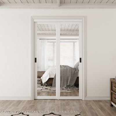 Porte de placard coulissante à miroir 48 po x 80 po de hauteur, pour pièce de placard avec toute la quincaillerie y compris