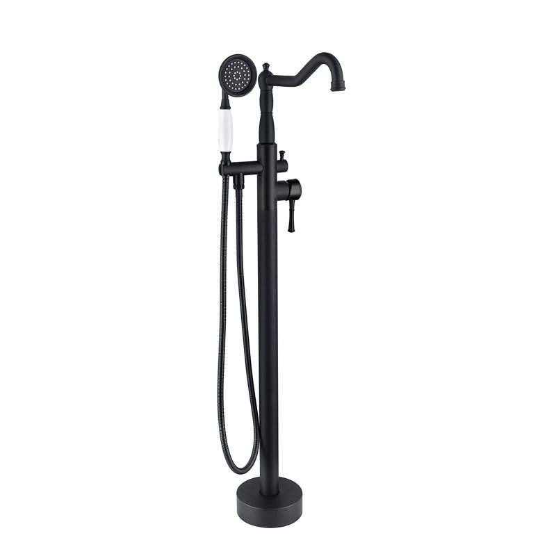 Matte Black Stainless Steel Freestanding Bathtub Faucet with Hand Shower