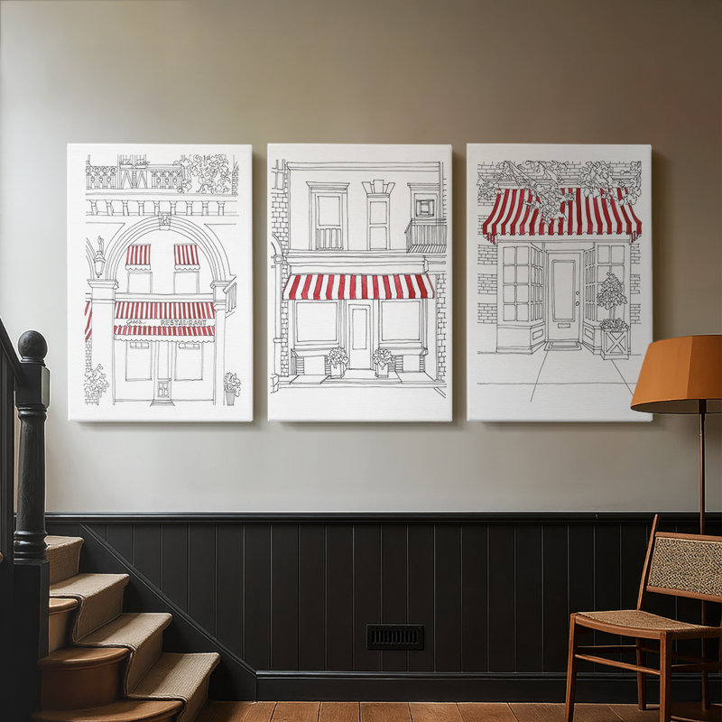 Auvent rayé IV - Toile tendue avec châssis sur mesure - 3 pièces, H 18 po x l 36 po